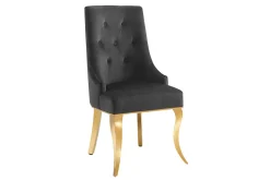 Design Stuhl MODERN BAROCK DELUXE schwarz Samt gold Edelstahl mit Löwenkopf