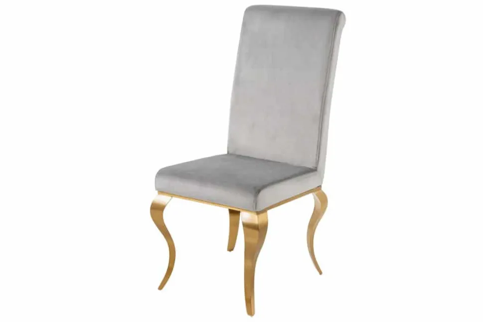 Design Stuhl MODERN BAROCK grau Samt goldene Stuhlbeine
