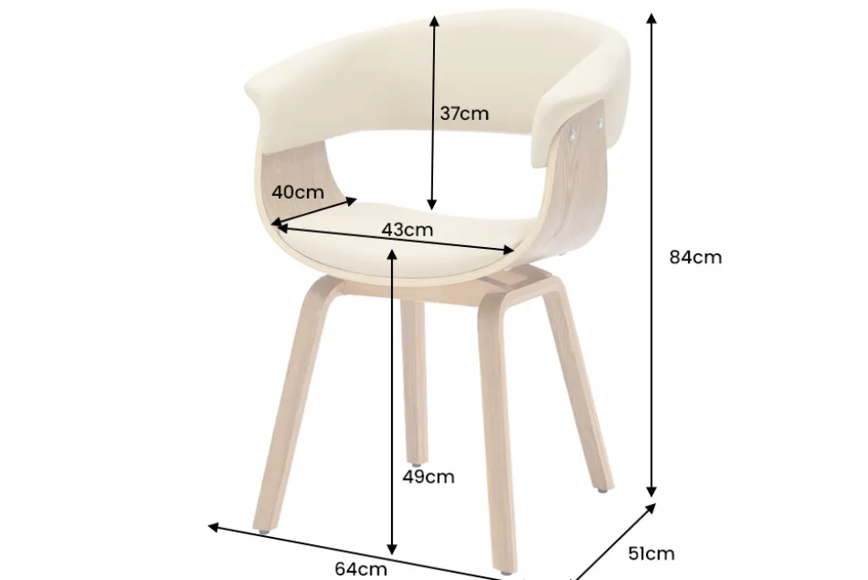 Design Stuhl ORGANIC natur Eiche creme beige Kunstleder mit Armlehnen