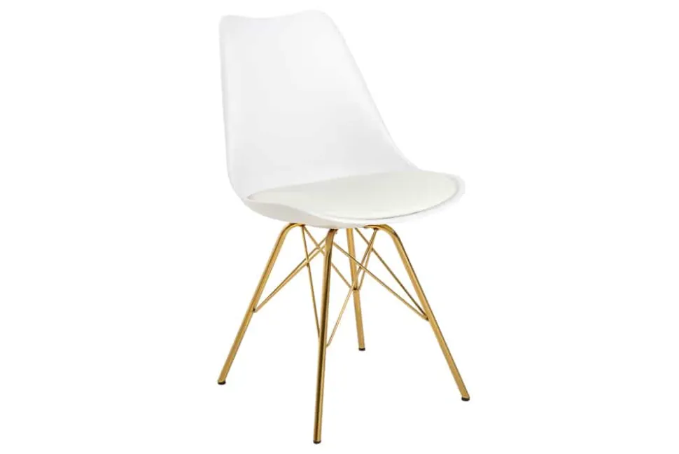 Design Stuhl SCANDINAVIA MEISTERSTÜCK weiß goldene Beine
