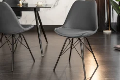 Design Stuhl SCANDINAVIA MEISTERSTÜCK grau Samt schwarze Metallbeine