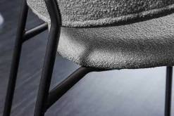 Design Stuhl VOGUE grau Bouclé schwarze Metallbeine