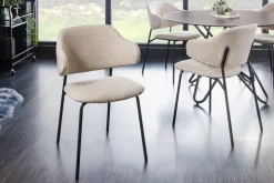 Design Stuhl VOGUE greige Bouclé schwarze Metallbeine