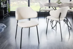 Design Stuhl VOGUE weiß Bouclé schwarze Metallbeine