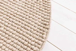 Design Teppich WOOL 150cm beige rund Wolle Handarbeit