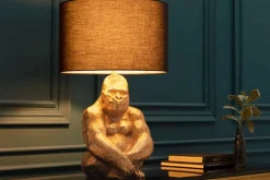 Design Tischlampe KONG 60cm gold Metall Affenlampe schwarzer Lampenschirm