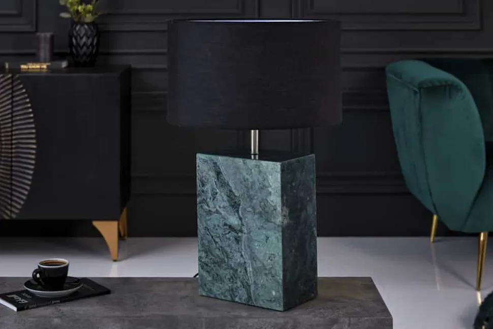 Design Tischlampe NOBLE 55cm grün Marmorfuß Stoffschirm