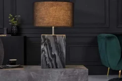 Design Tischlampe NOBLE 55cm schwarz Marmorfuß Stoffschirm