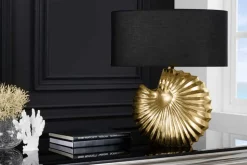 Design Tischlampe SHELL 60cm gold schwarz Metall Stoffschirm maritim
