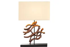 Design Tischlampe WAVE 60cm natur Massivholz handmade beige Baumwollschirm