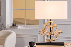 Design Tischlampe WAVE 60cm natur Massivholz handmade weiß Baumwollschirm