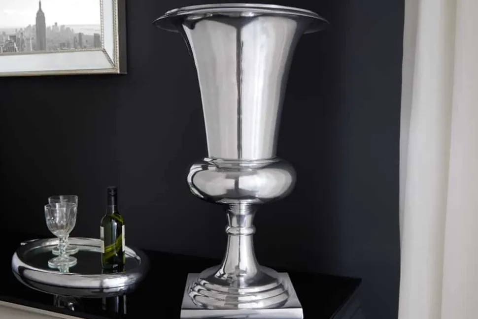 Design Vase GOAL 75cm silber Pflanzen Pokal Aluminium