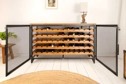 Design Weinboard BODEGA 130cm natur schwarz Tannenholz Metall Flaschenregal
