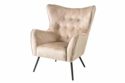 Design XL Sessel AMSTERDAM champagner Samt schwarze Metallbeine Retro Stil