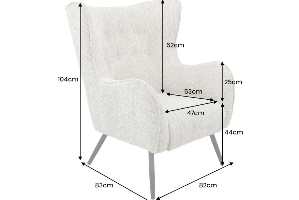Design XL Sessel AMSTERDAM greige Bouclé schwarze Metallbeine Retro Stil