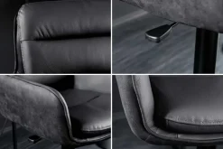 Drehbarer Design Barhocker BIG GEORGE schwarz anthrazit Echtleder höhenverstellbar mit Armlehnen