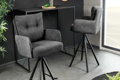 Drehbarer Design Barhocker BIG GEORGE anthrazit Samt Taschenfederkern mit Armlehnen