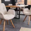 Drehbarer Design Stuhl BALTIC beige Bouclé natur Eiche Massivholz-Beine mit Armlehne