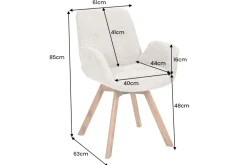 Drehbarer Design Stuhl BALTIC beige Bouclé natur Eiche Massivholz-Beine mit Armlehne