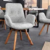 Drehbarer Design Stuhl BALTIC grau Bouclé natur Eiche Massivholz-Beine mit Armlehne
