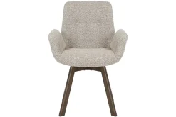 Drehbarer Design Stuhl BALTIC taupe Bouclé Tweed Soft Eiche Massivholz Walnuss