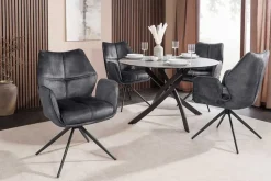 Drehbarer Design Stuhl CONCORD dunkelgrau Samt Taschenfederkern Metallgestell schwarz