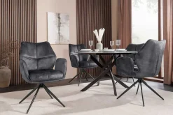 Drehbarer Design Stuhl CONCORD dunkelgrau Samt Taschenfederkern Metallgestell schwarz