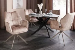 Drehbarer Design Stuhl CONCORD champagner greige Samt Taschenfederkern Metallgestell greige