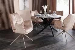Drehbarer Design Stuhl CONCORD champagner greige Samt Taschenfederkern Metallgestell greige