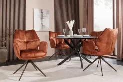 Drehbarer Design Stuhl CONCORD rost braun Samt Taschenfederkern Metallgestell braun