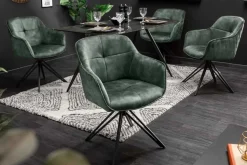 Drehbarer Design Stuhl EUPHORIA dunkelgrün Samt mit Armlehne Metallgestell schwarz