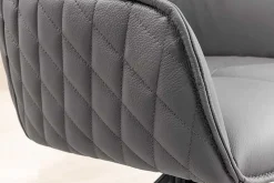 Drehbarer Design Stuhl EUPHORIA grau Echtleder schwarz Metallgestell mit Armlehne