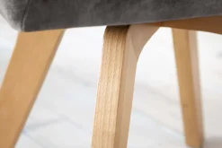 Drehbarer Design Stuhl LIVORNO grau Samt Buchenholz Beine mit Armlehnen
