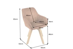 Drehbarer Design Stuhl LIVORNO rost braun Samt Buchenholz Beine mit Armlehnen