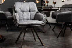 Drehbarer Design Stuhl MR. LOUNGER anthrazit grau Microfaser Flachgewebe mit Armlehne