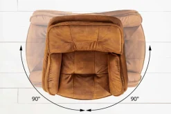 Drehbarer Design Stuhl MR. LOUNGER hellbraun Microfaser mit Armlehne Metall schwarz