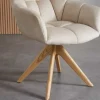 Drehbarer Design Stuhl PAPILLON beige Samt Eiche Massivholz mit Armlehnen