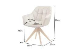 Drehbarer Design Stuhl PAPILLON beige Samt Eiche Massivholz mit Armlehnen