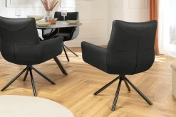 Drehbarer Design Stuhl SIGNATURE schwarz Echtleder 360° Taschenfederkern Metall