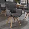 Drehbarer Design Stuhl VOGUE anthrazit natur Strukturstoff Eichenholz 360° mit Armlehne