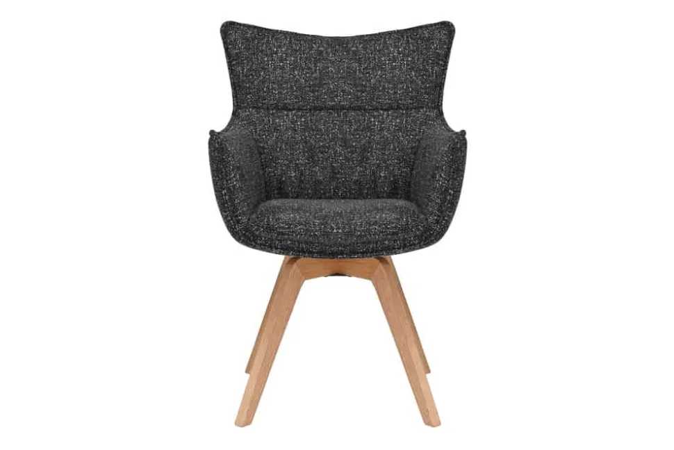 Drehbarer Design Stuhl VOGUE anthrazit natur Strukturstoff Eichenholz 360° mit Armlehne