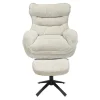 Drehbarer Hocker CLOUD champagner beige Chenillestoff schwarz Metall Fußhocker