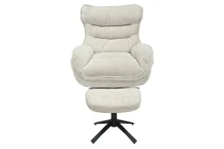 Drehbarer Hocker CLOUD champagner beige Chenillestoff schwarz Metall Fußhocker