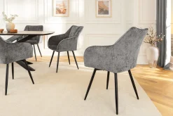 Drehbarer Retro Stuhl AVIGNON grau Chenille schwarze Metallbeine