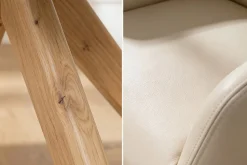 Drehbarer Stuhl ALMARA beige sand Echtleder 360° Taschenfederkern natur Eiche Massivholz