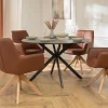 Drehbarer Stuhl ALMARA cognac braun Echtleder 360° Taschenfederkern Eiche Massivholz