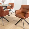 Drehbarer Stuhl LE GRAND cognac Echtleder Strukturstoff schwarzes Metallgestell