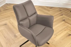 Drehbarer Stuhl PAPILLON braun Echtleder schwarz Metallgestell mit Armlehne