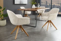 Drehbarer Stuhl PAPILLON champagner beige Chenille Cremona Eiche Massivholz