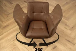 Drehbarer Stuhl SIGNATURE cognac braun Echtleder 360° Taschenfederkern schwarz Metall